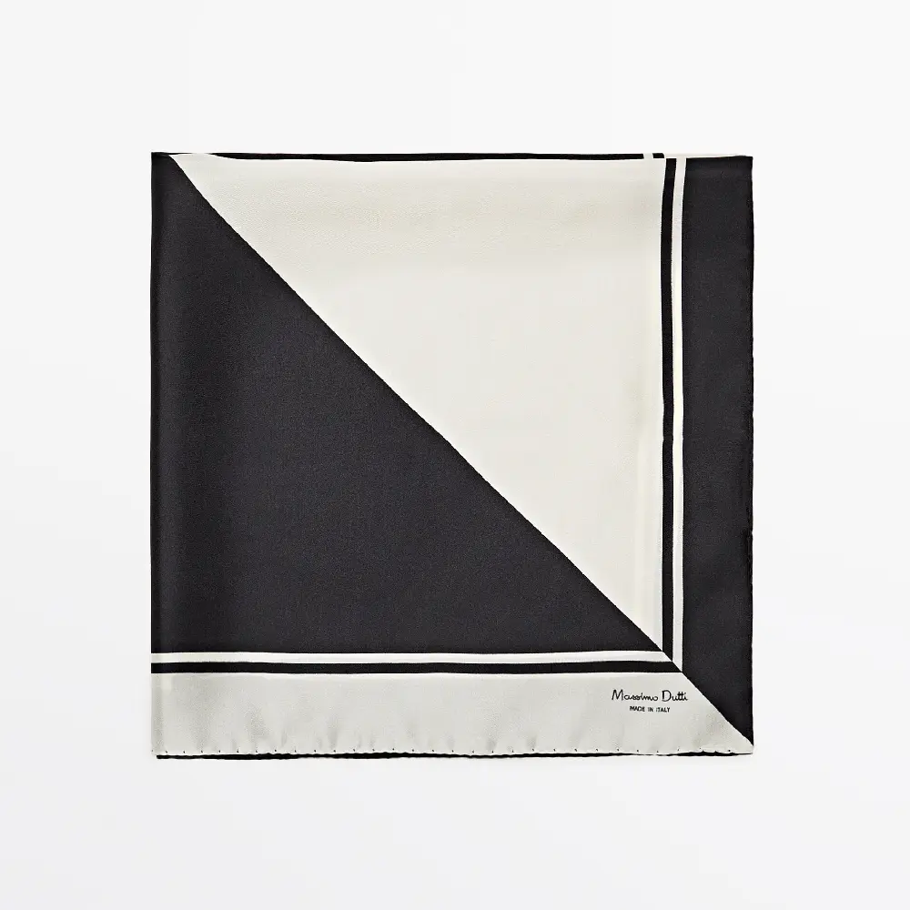 

Платок Massimo Dutti Contrast 100% Silk, кремовый