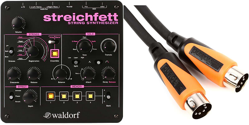 

Комплект струнного синтезатора Waldorf Streichfett с MIDI-кабелем Roland RMIDI-B3 Black Series — 3 фута Roland + Waldorf RMIDI-B3=1 Streichfett=1