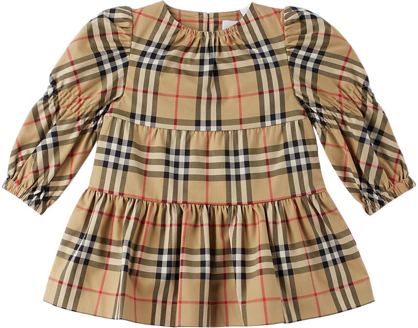 

Бежевое платье в клетку Baby Baby Burberry, Бежевый