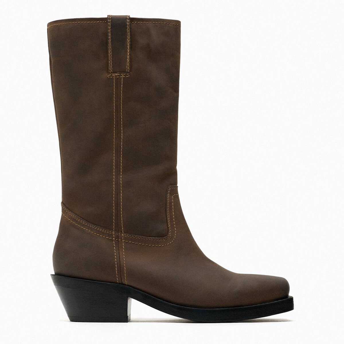 

Сапоги Zara Leather Biker Ankle, коричневый