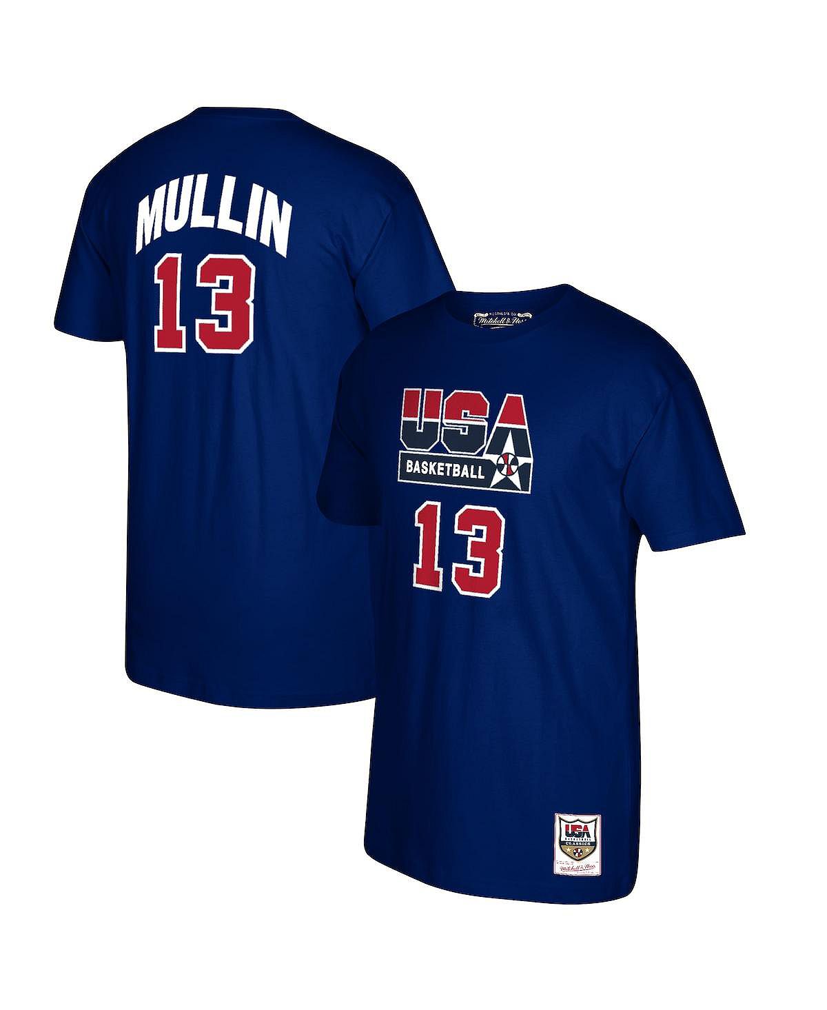 Мужская футболка chris mullin navy usa basketball 1992 dream team с названием и номером Mitchell & Ness, синий