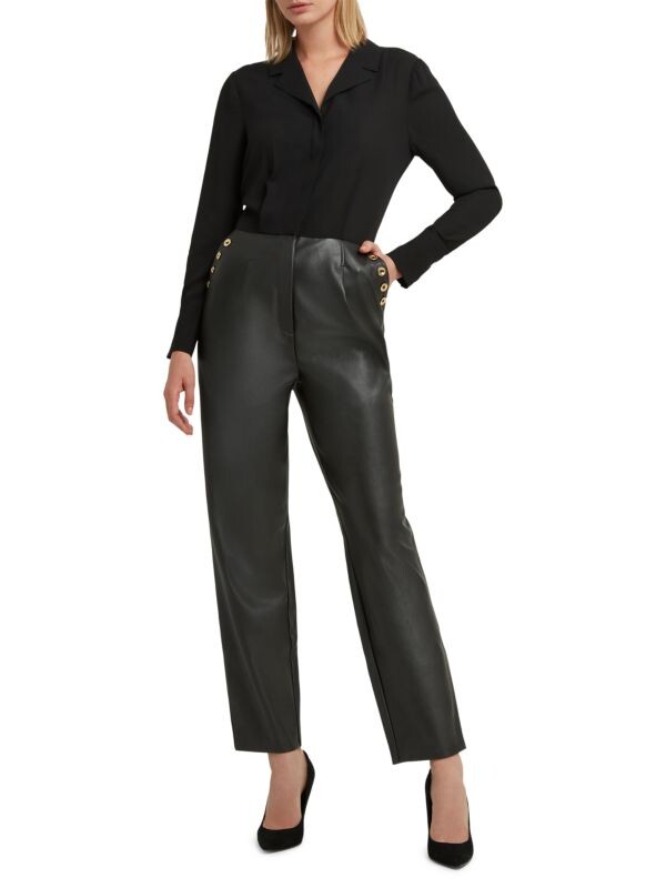 

Комбинезон из искусственной кожи с воротником H Halston Black