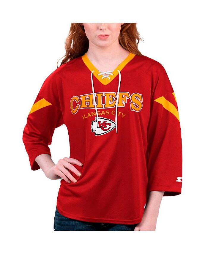 

Красная женская футболка Kansas City Chiefs Rally на шнуровке с рукавами 3/4 Starter, красный