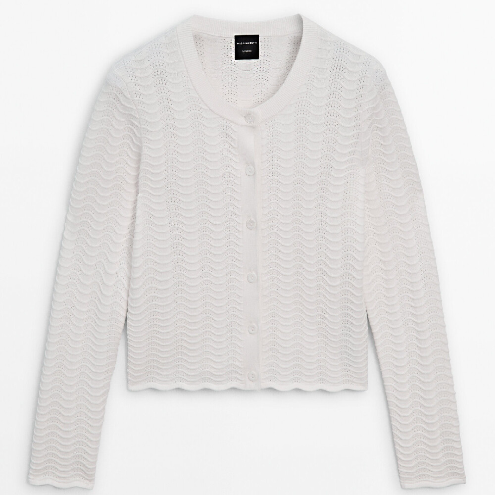 Кардиган Massimo Dutti Wavy Knit, кремовый