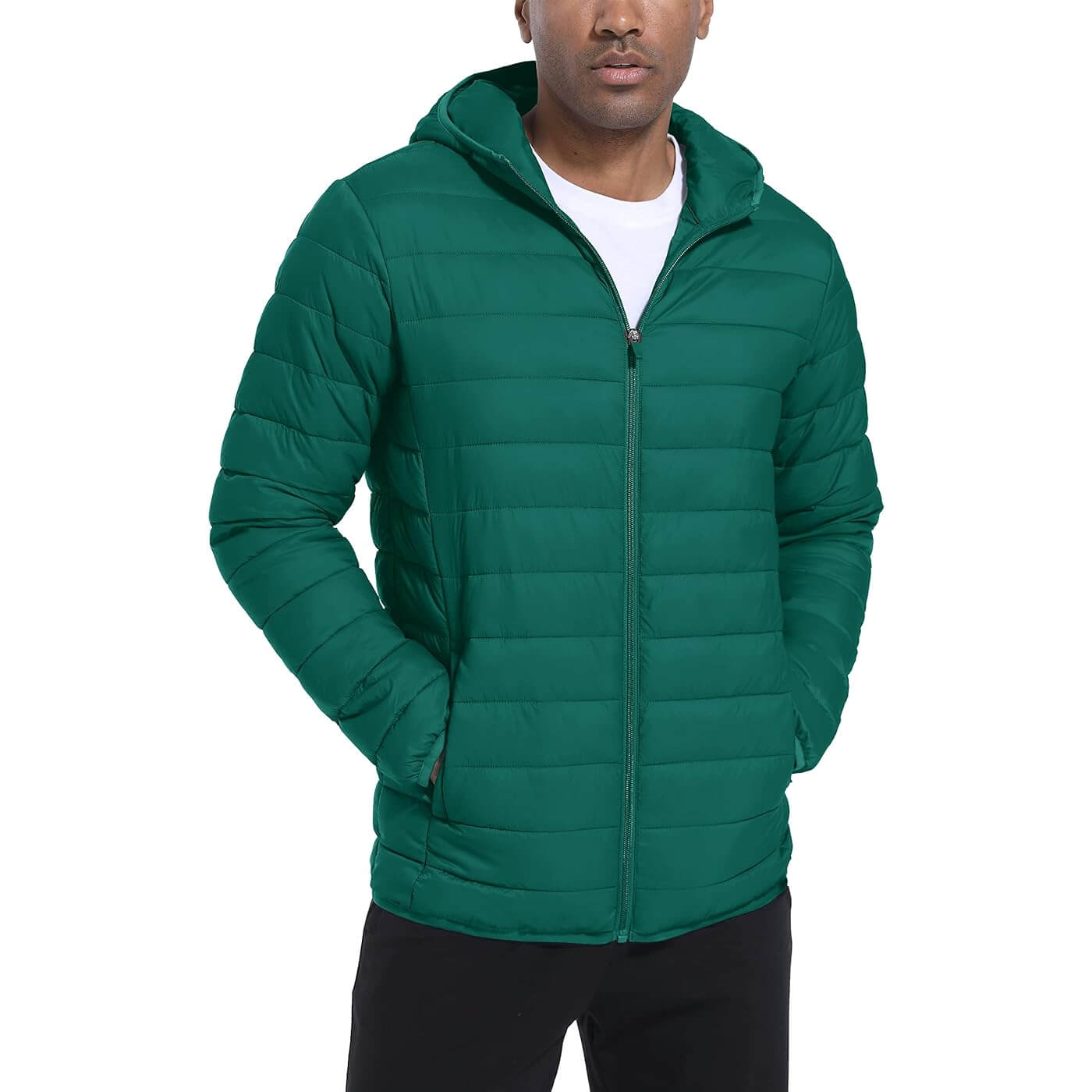 Утепленная легкая куртка с капюшоном Tacvasen Puffer Water-Repellent Windbreaker, изумрудно-зеленый стеганая утепленная куртка с капюшоном