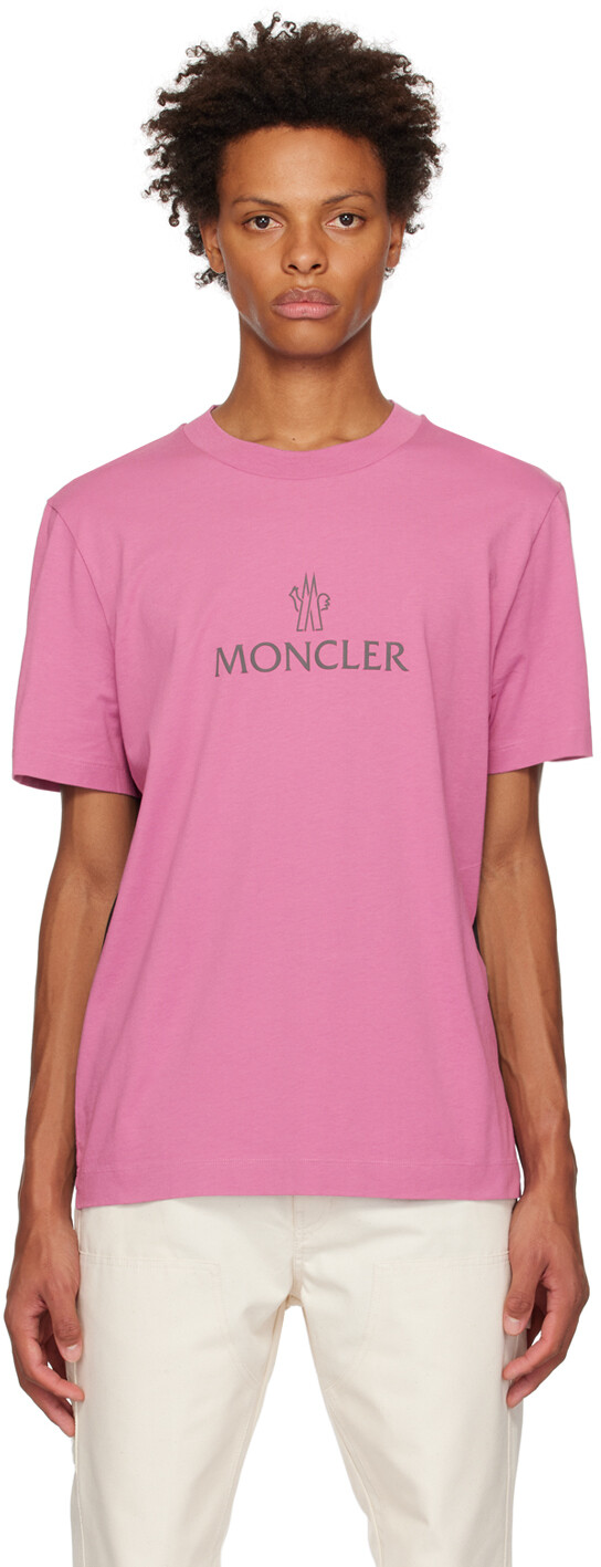 

Розовая потертая футболка Moncler, Розовый