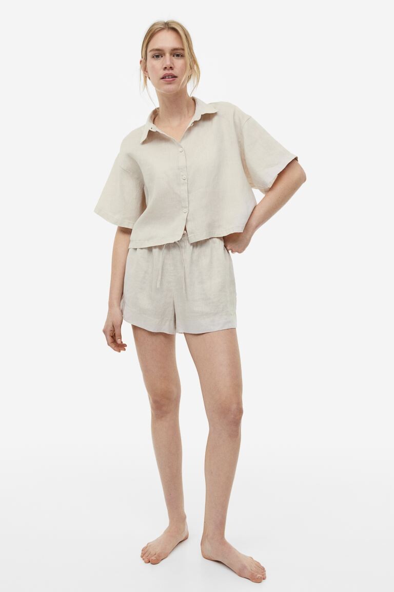 

Короткая льняная рубашка H&M, светло-бежевый