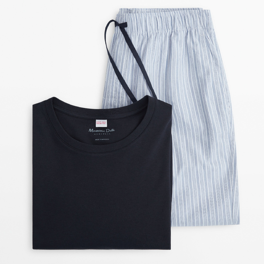 Пижама Massimo Dutti Striped Pants and Long Sleeve Top, темно-синий/синий