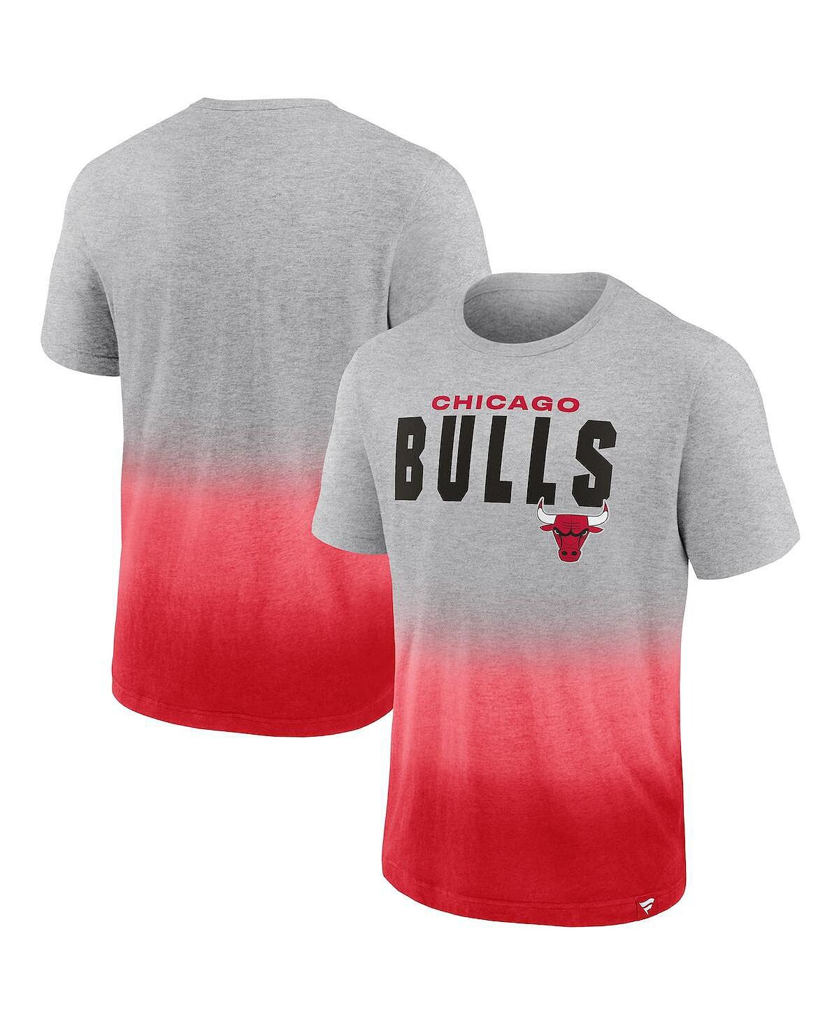 

Мужская фирменная футболка chicago bulls board crasher dip-dye в меланжевом цвете серо-красного цвета с логотипом Fanatics, мульти