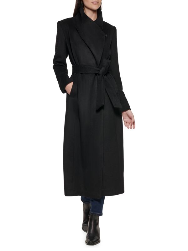 

Пальто из смесовой шерсти с завязками на талии Cole Haan Black, Черный