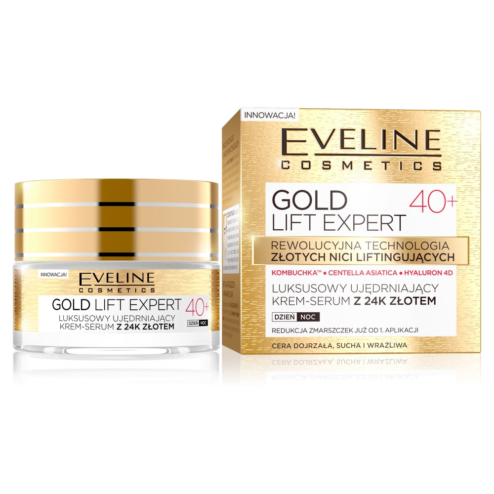 Eveline Cosmetics Gold Lift Expert 40+ роскошная укрепляющая крем-сыворотка с 24-каратным золотом день/ночь 50мл уход за лицом resorblift крем сыворотка anti age