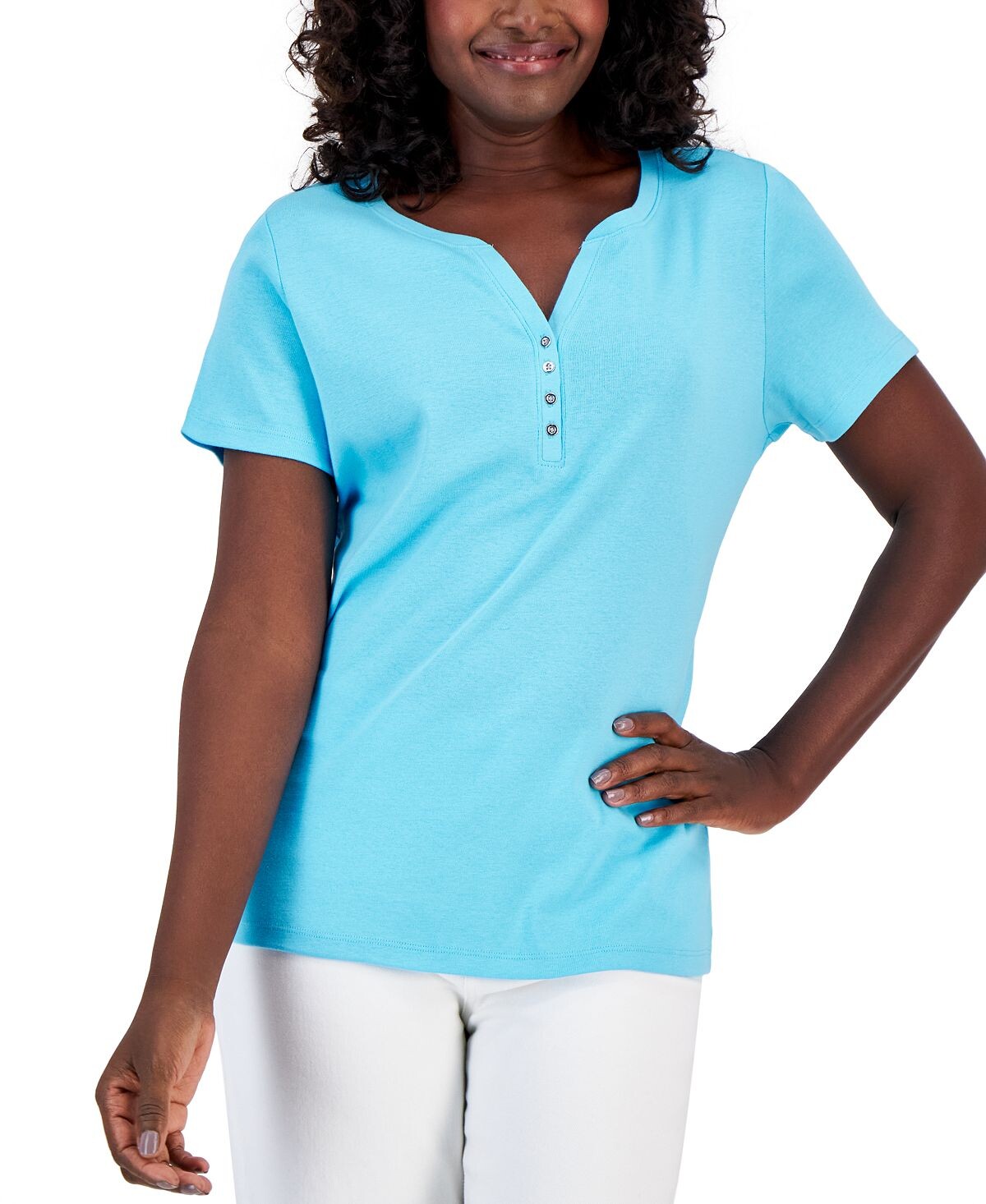

Топ henley с короткими рукавами, созданный для macy's Karen Scott, мульти