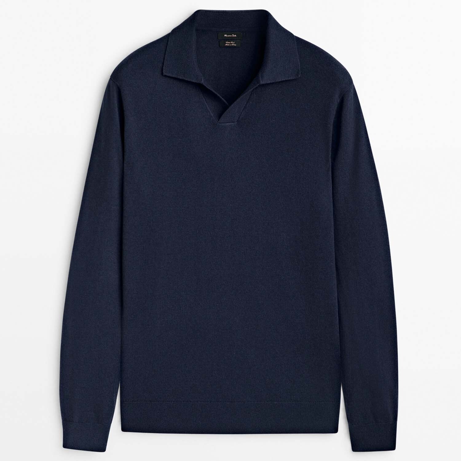 

Свитер Massimo Dutti Wool And Cotton Blend Knit Polo, темно-синий