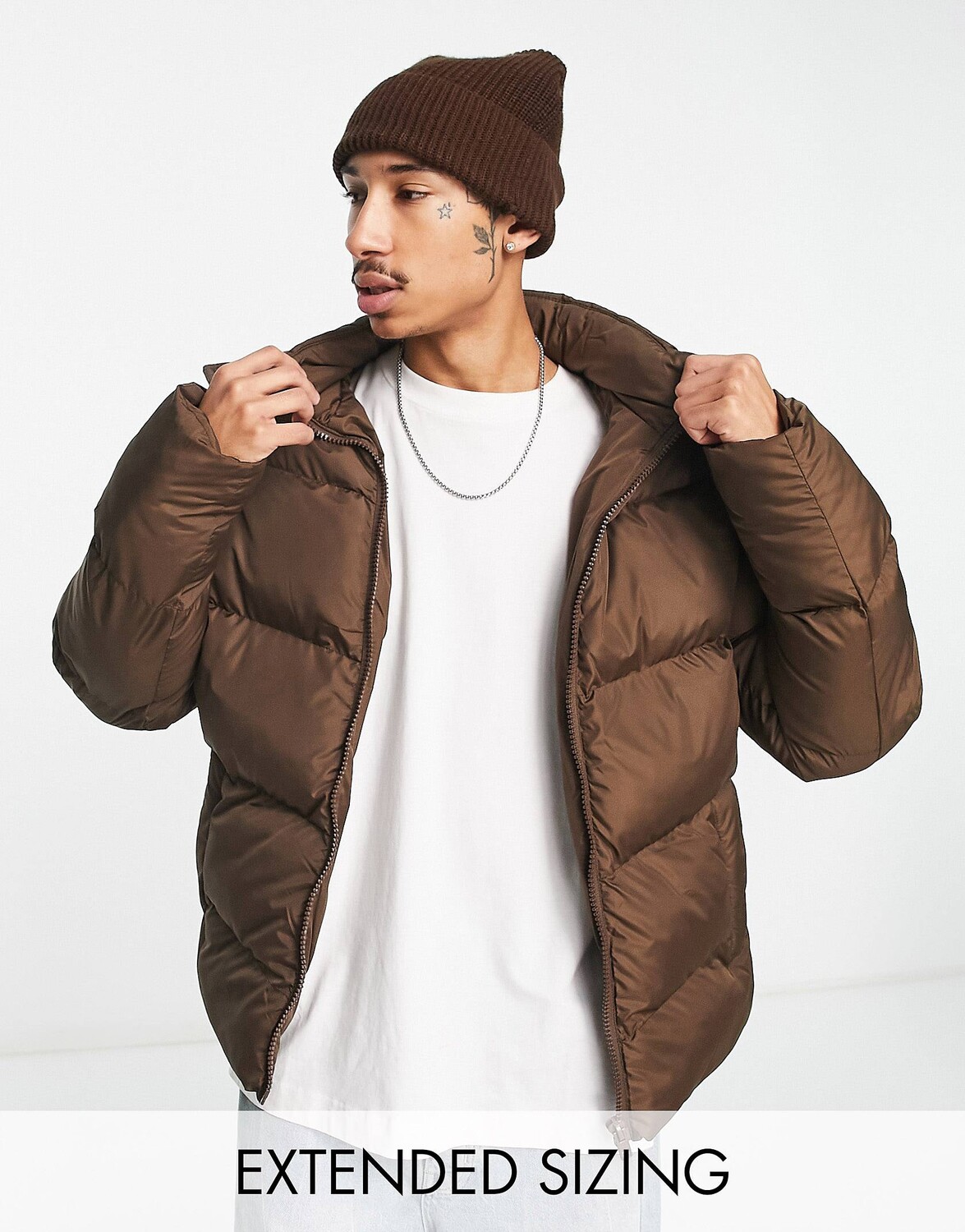 

Коричневая пуховая куртка со съемным капюшоном ASOS DESIGN, Коричневый