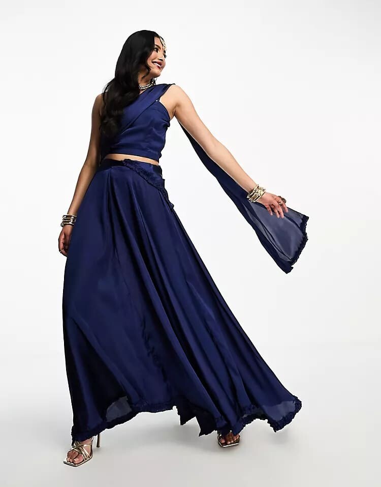 

Юбка и шарф Kanya London Bridesmaid Lehenga Full Flare Frill, темно-синий