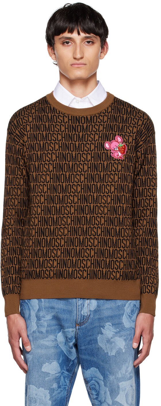 

Коричнево-черный свитер с нашивками с рисунком Moschino