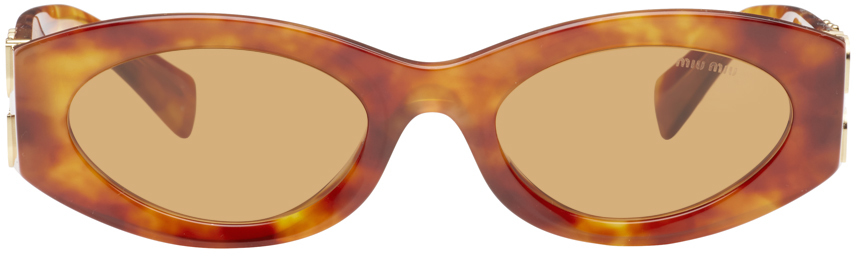 Коричневые солнцезащитные очки с блеском , цвет Light tortoiseshell Miu Eyewear