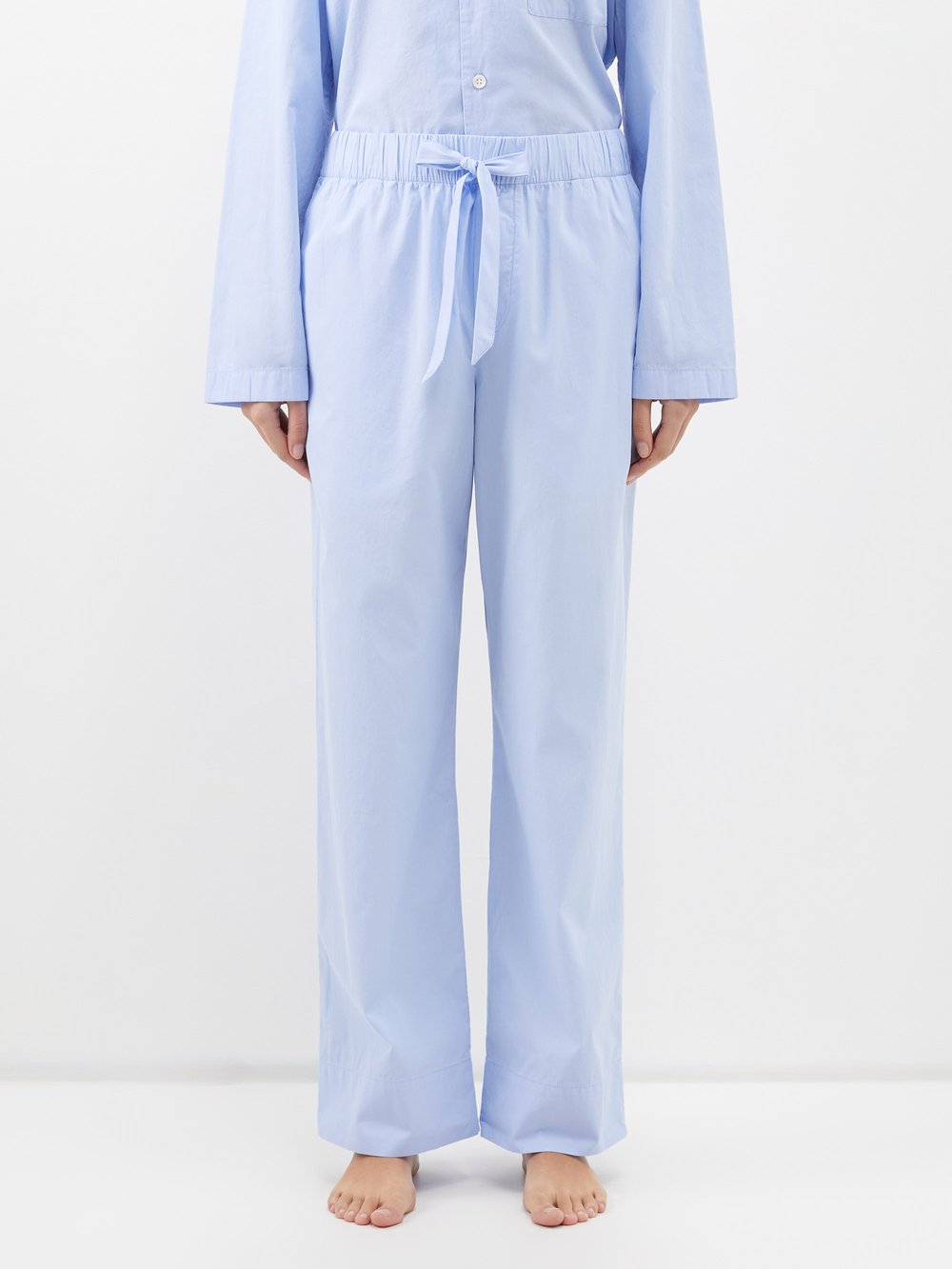 Пижамные брюки из органического хлопка с кулиской Tekla, светло-синий эксклюзивные синие пижамные штаны ssense tekla