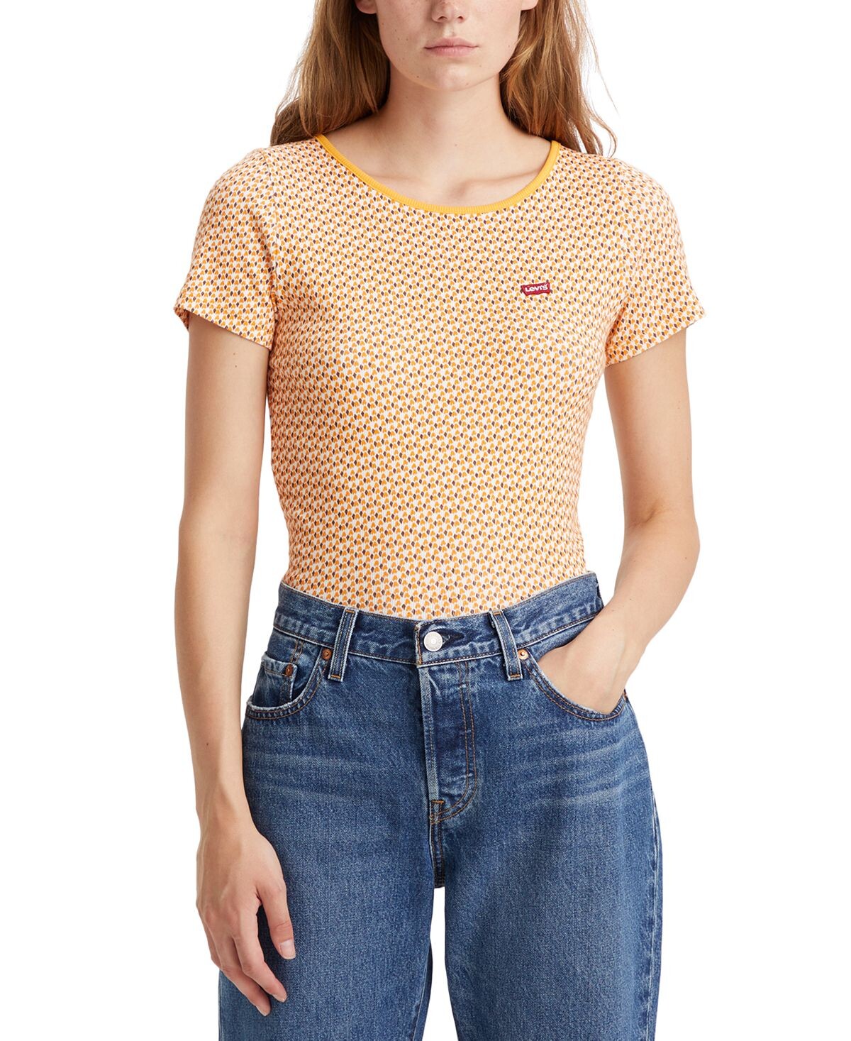 

Женская футболка узкого кроя с логотипом в рубчик медового цвета Levi's