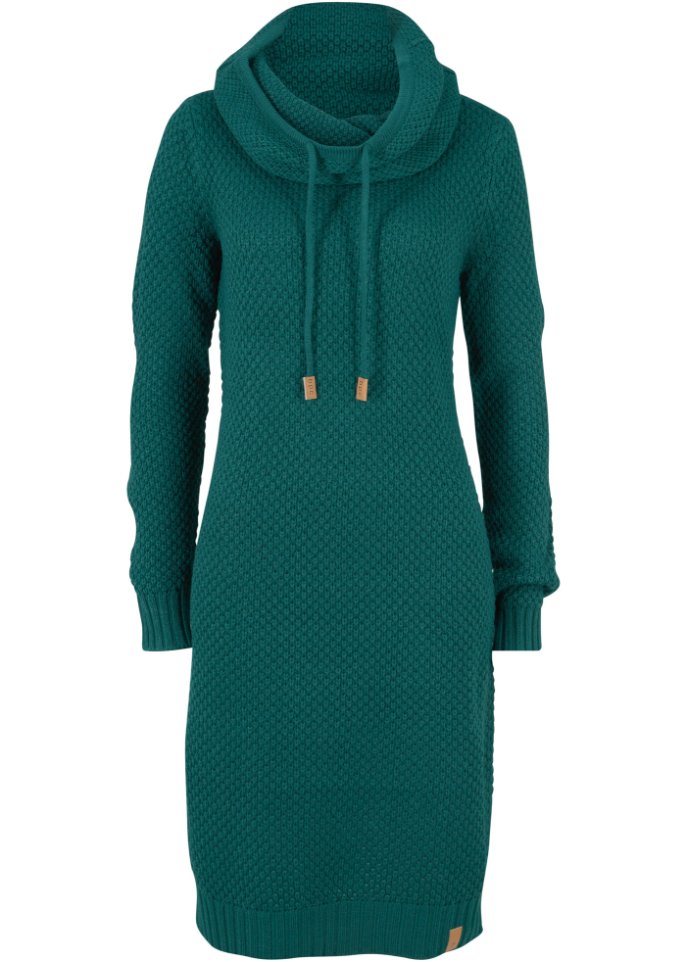 Вязаное платье с шалевым воротником Bpc Bonprix Collection, зеленый