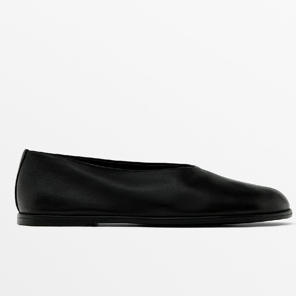 Балетки Massimo Dutti Soft Leather Flats, черный