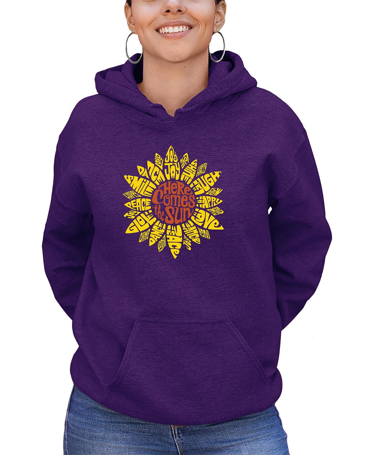 Женская толстовка с капюшоном sunflower word art LA Pop Art, фиолетовый