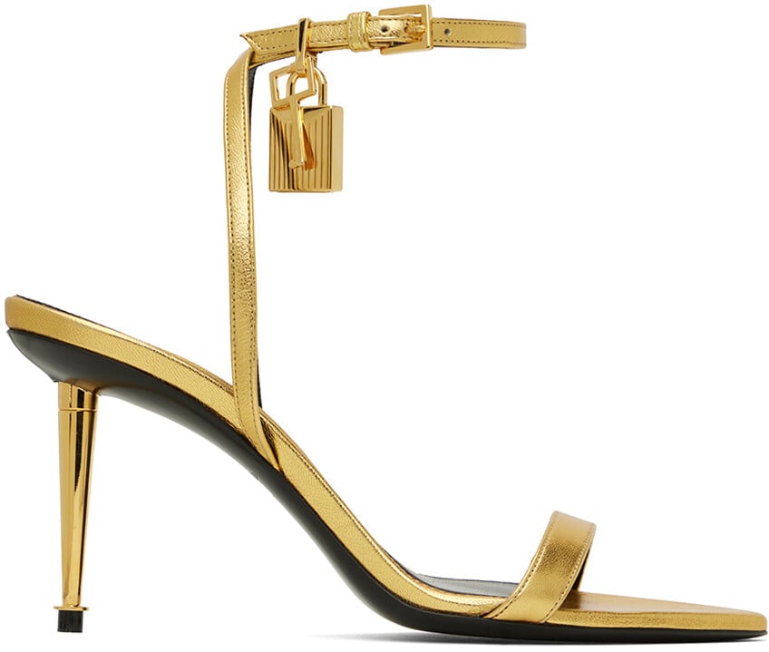 

Золотые босоножки на каблуке с висячим замком TOM FORD