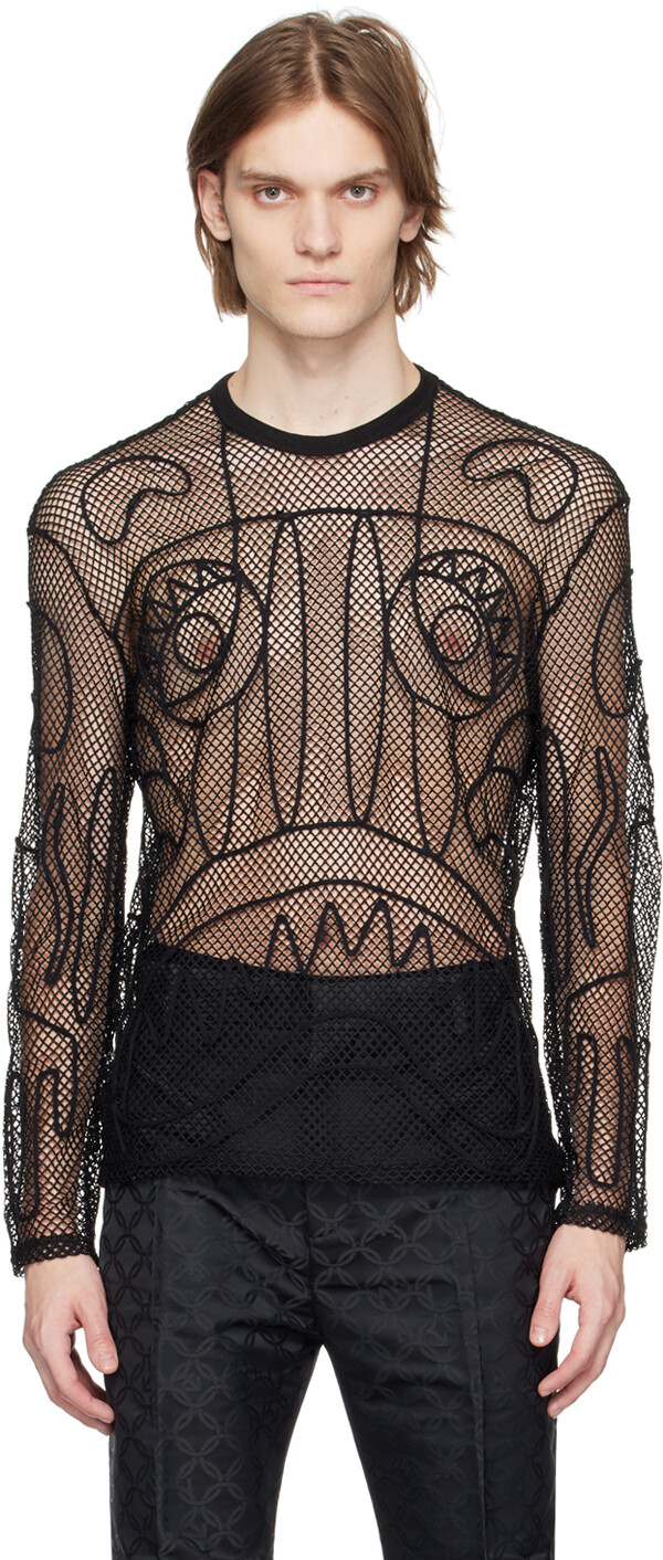 

Эксклюзивная черная футболка с длинным рукавом в сетку SSENSE Charles Jeffrey Loverboy, Черный