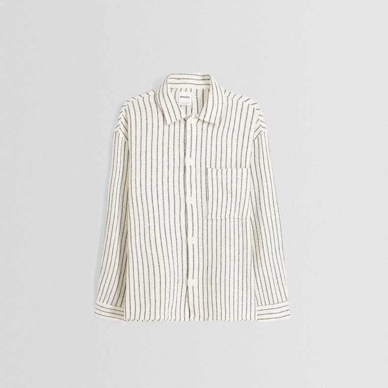 

Рубашка в полоску Bershka Rustic Long Sleeve, бежевый/серый