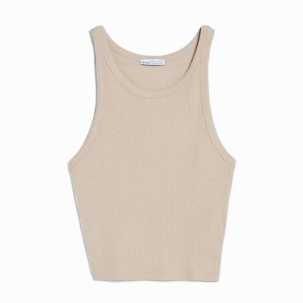 

Топ Bershka Sleeveless Ribbed, бежевый