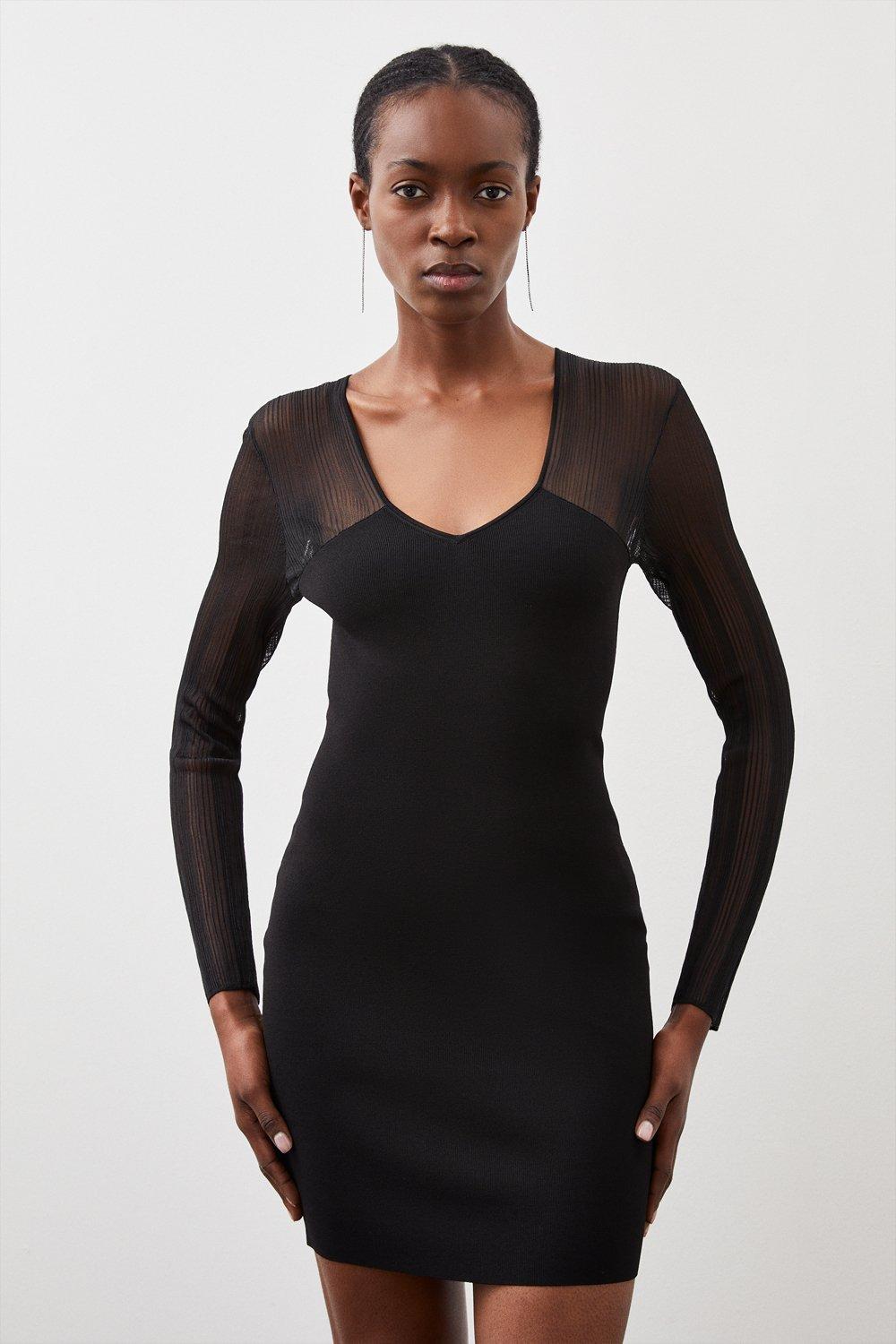 Платье смешанной вязки с формой фигуры Karen Millen, черный