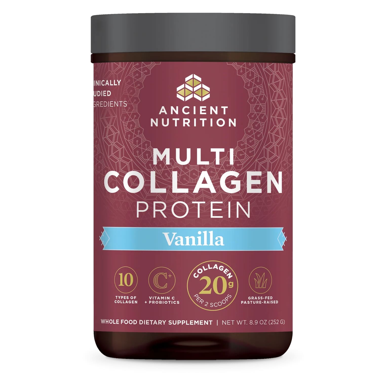 цена Коллаген Ancient Nutrition Multi Protein 10 Types Vitamin C + Probiotics Vanilla, 252 г