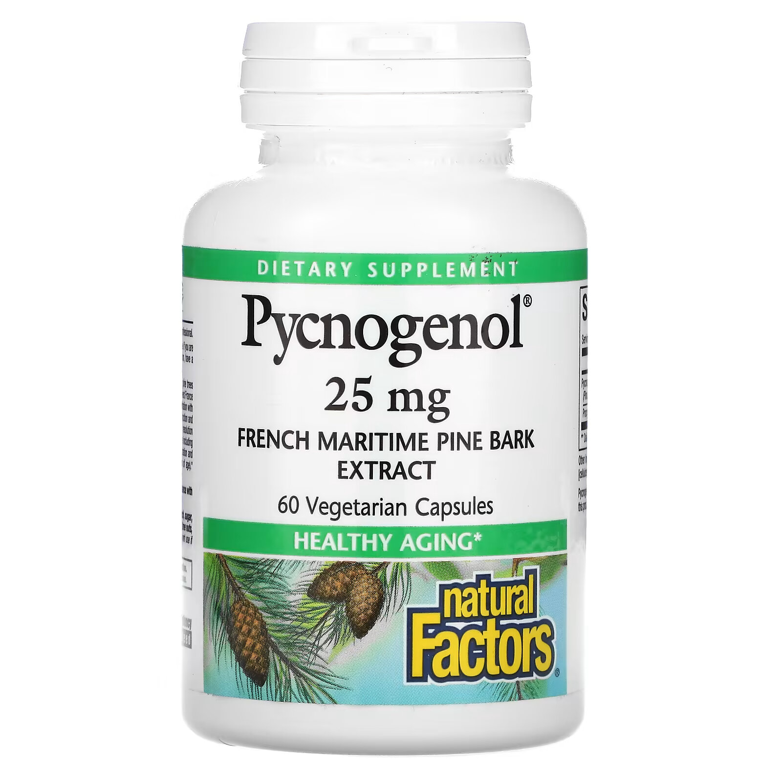 natural factors biopqq 20 мг 30 вегетарианских капсул Natural Factors, Pycnogenol, 25 мг, 60 вегетарианских капсул