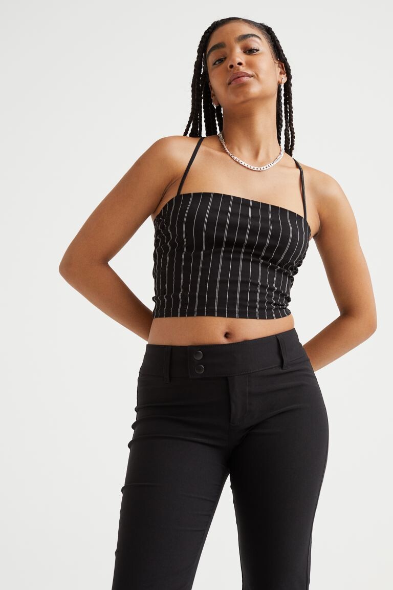

Укороченный топ-бандо H&M, черный/белый в полоску