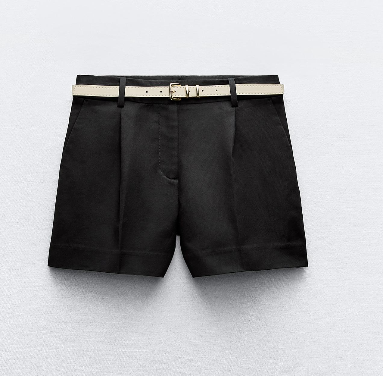 Шорты Zara Darted Bermuda With Belt, черный шорты zara faux leather paperbag bermuda with belt черный