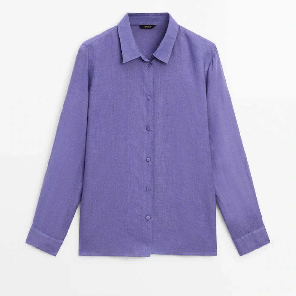 Рубашка Massimo Dutti Linen, фиолетовый