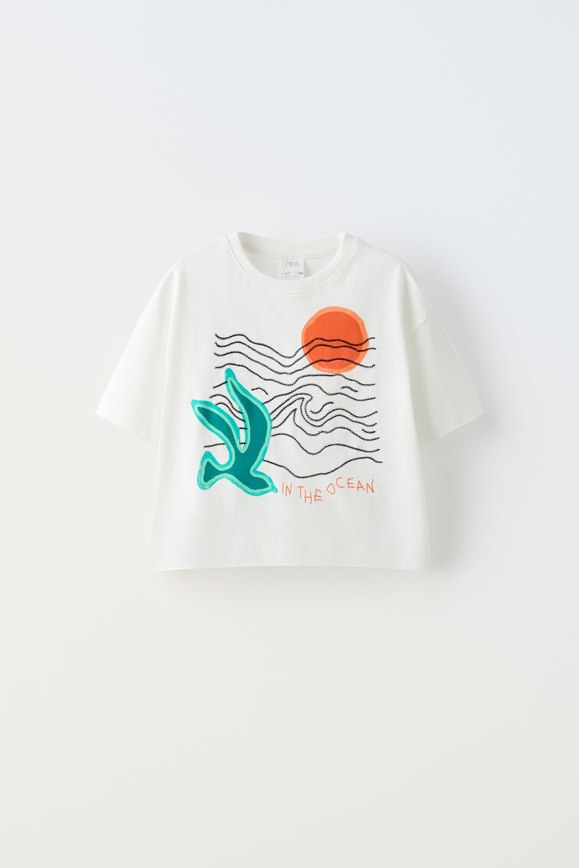 Футболка Zara Ocean Embroidery, кремовый блузка zara kids contrast embroidery кремовый