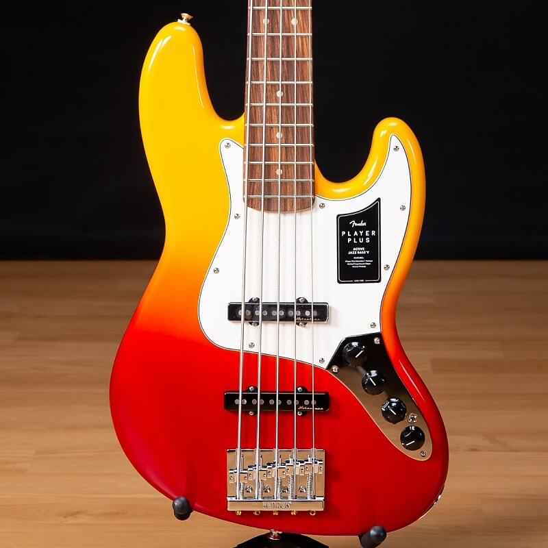 

Fender Player Plus Jazz Bass V - Pau Ferro, Tequila Sunrise SN MX22099310 Fender Player Plus Jazz Bass Tequila Sunrise