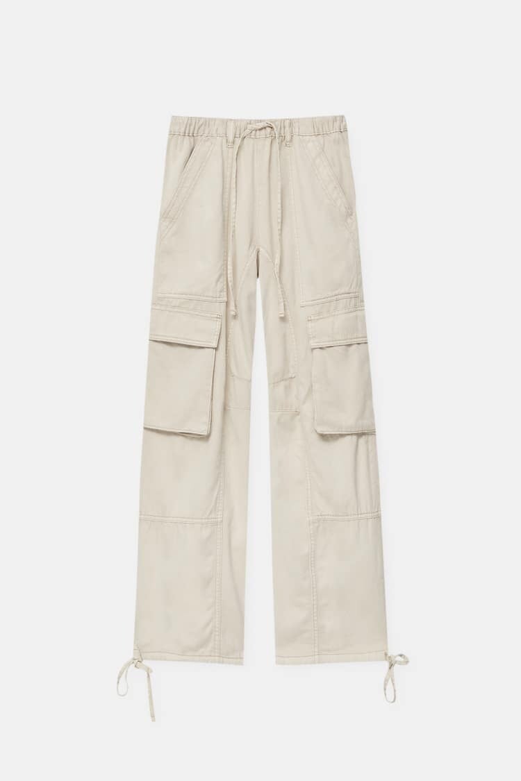 

Брюки Pull&Bear Cargo With Adjustable Cuffs, песочный, Бежевый