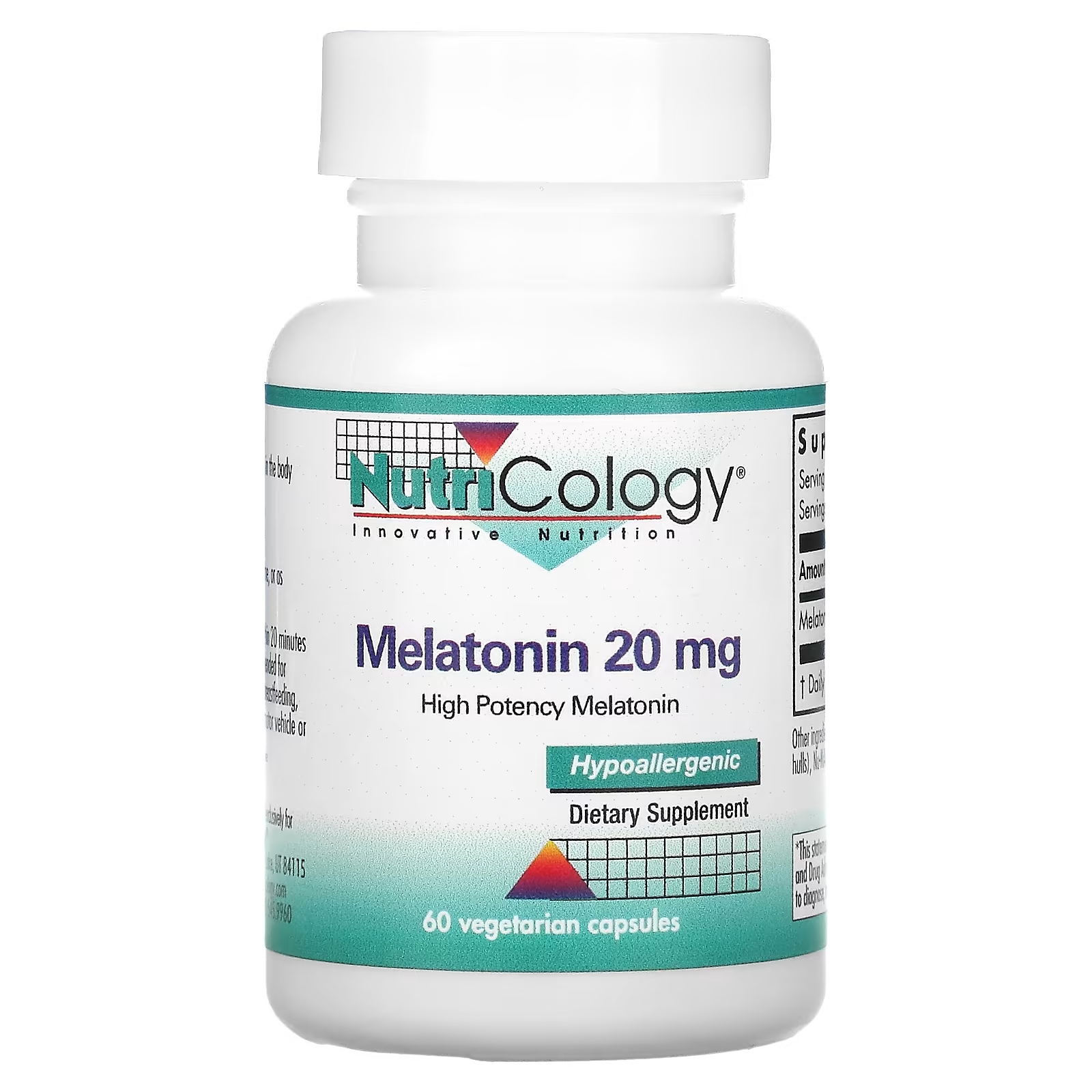 цена Nutricology Мелатонин 20 мг, 60 вегетарианских капсул