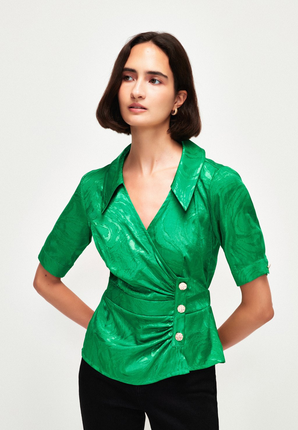 Блузка Shirred Short Sleeve adL, зеленый