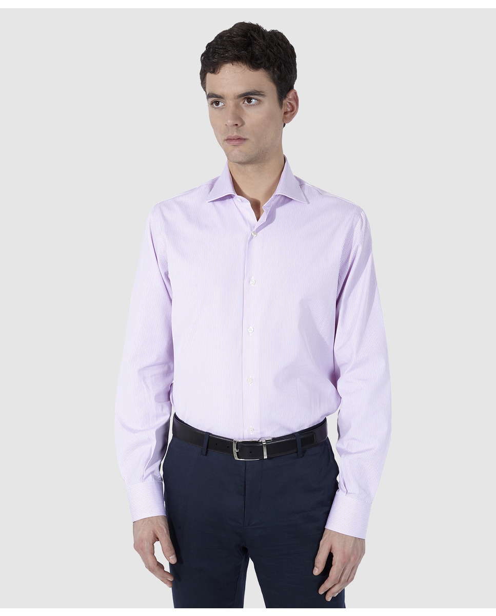 цена Полосатая мужская хлопковая рубашка обычного цвета розового цвета Olimpo, розовый