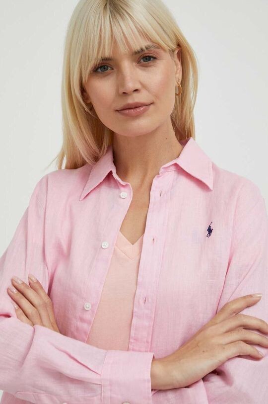 

Льняная рубашка Polo Ralph Lauren, розовый