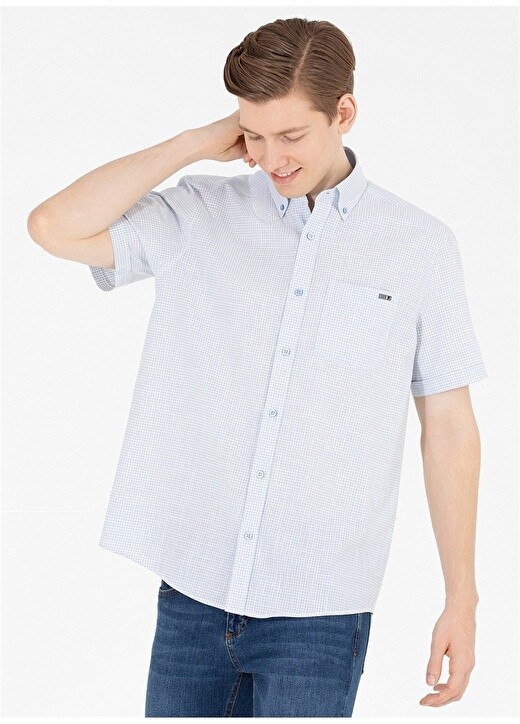 

Синяя мужская рубашка с коротким рукавом U.S. Polo Assn.