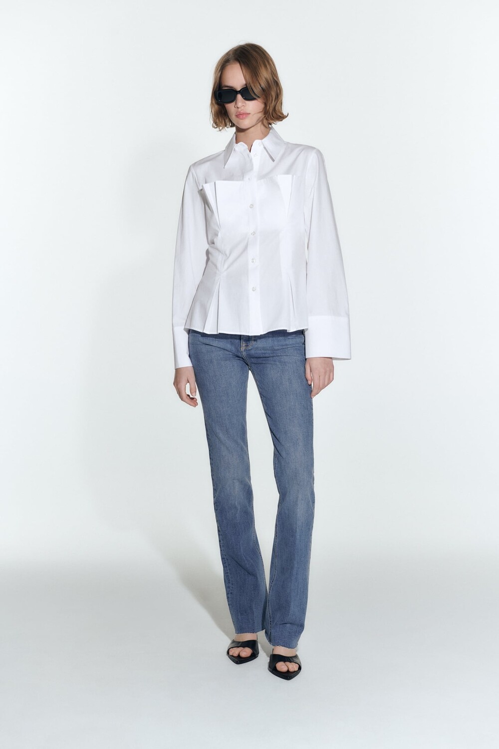 

Рубашка из поплина с корсетом ZARA, белый