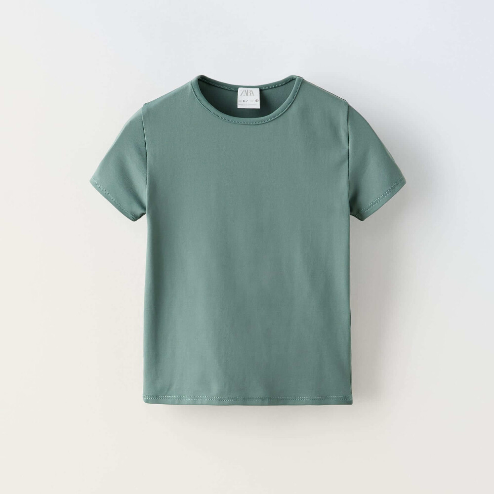 Футболка Zara Polyamide Basic, хаки футболка с круглым вырезом и короткими рукавами l красный