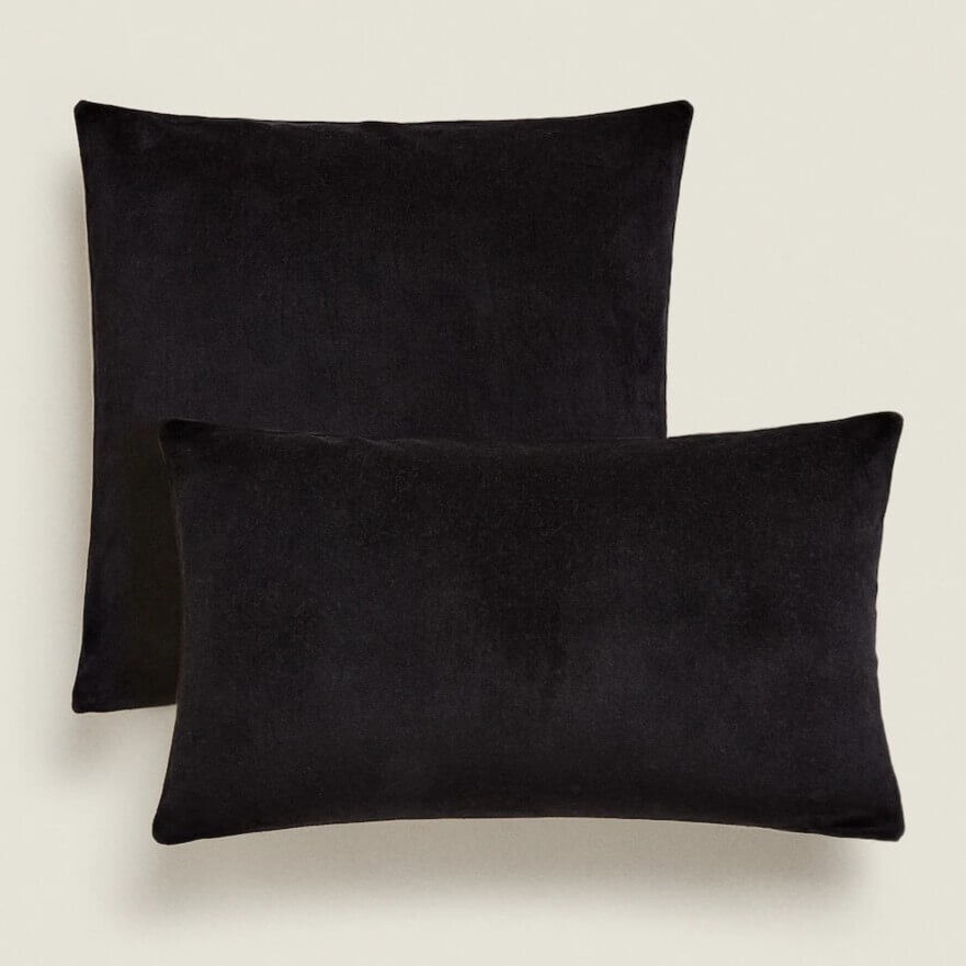 

Чехол на подушку Zara Home Linen And Velvet, черный