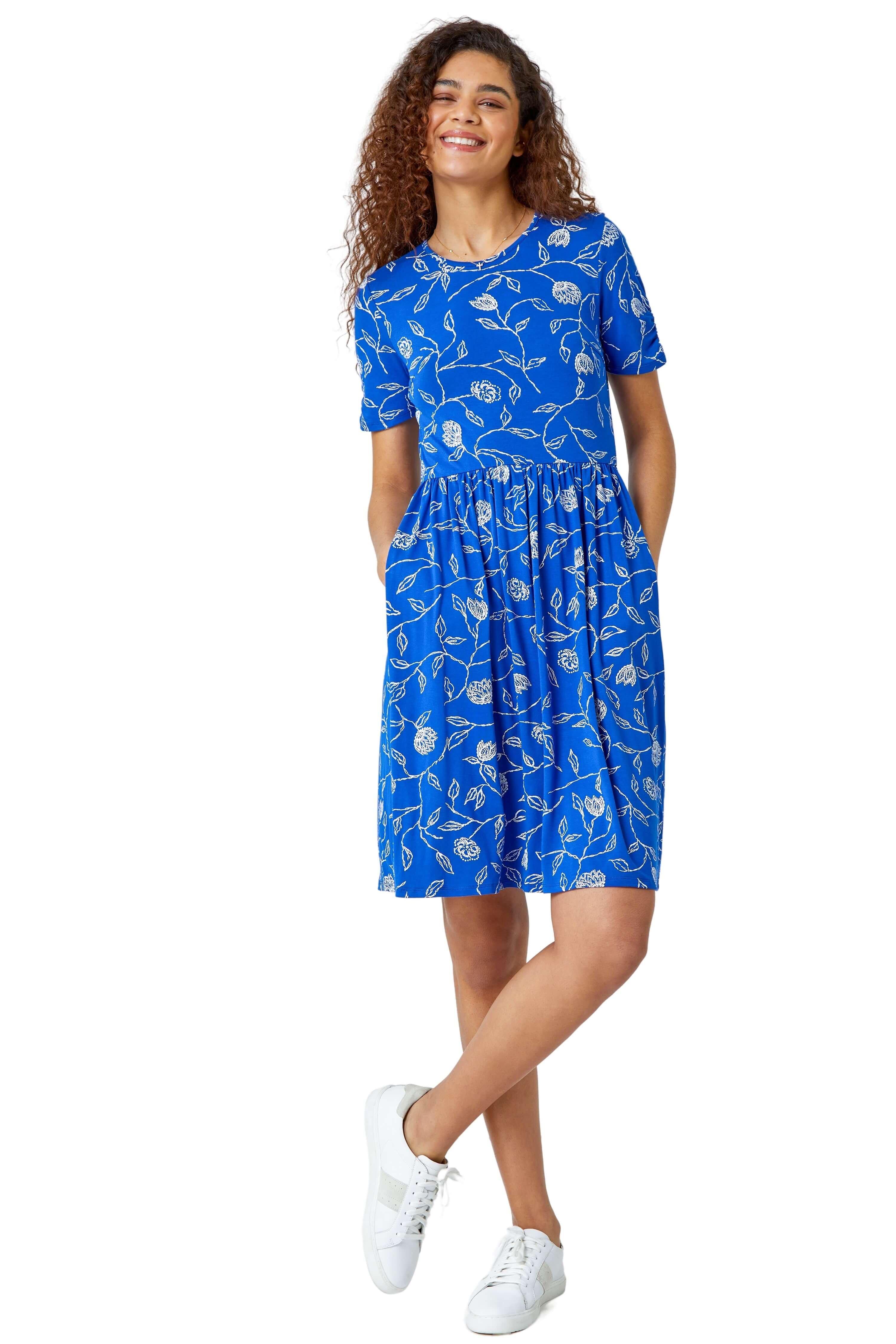Платье-футболка стрейч с карманами и цветочным принтом Roman, синий женское платье с леопардовым принтом повседневное платье с карманами весна лето 2023