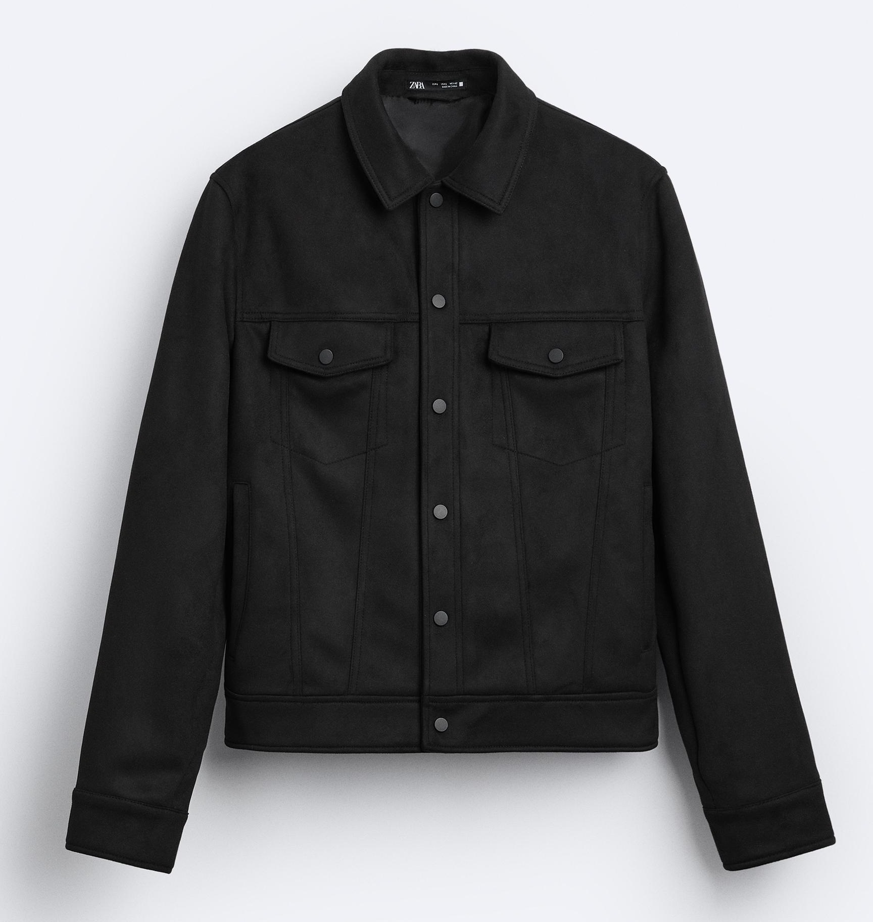 Куртка Zara Faux Suede, черный куртка zara faux suede хаки
