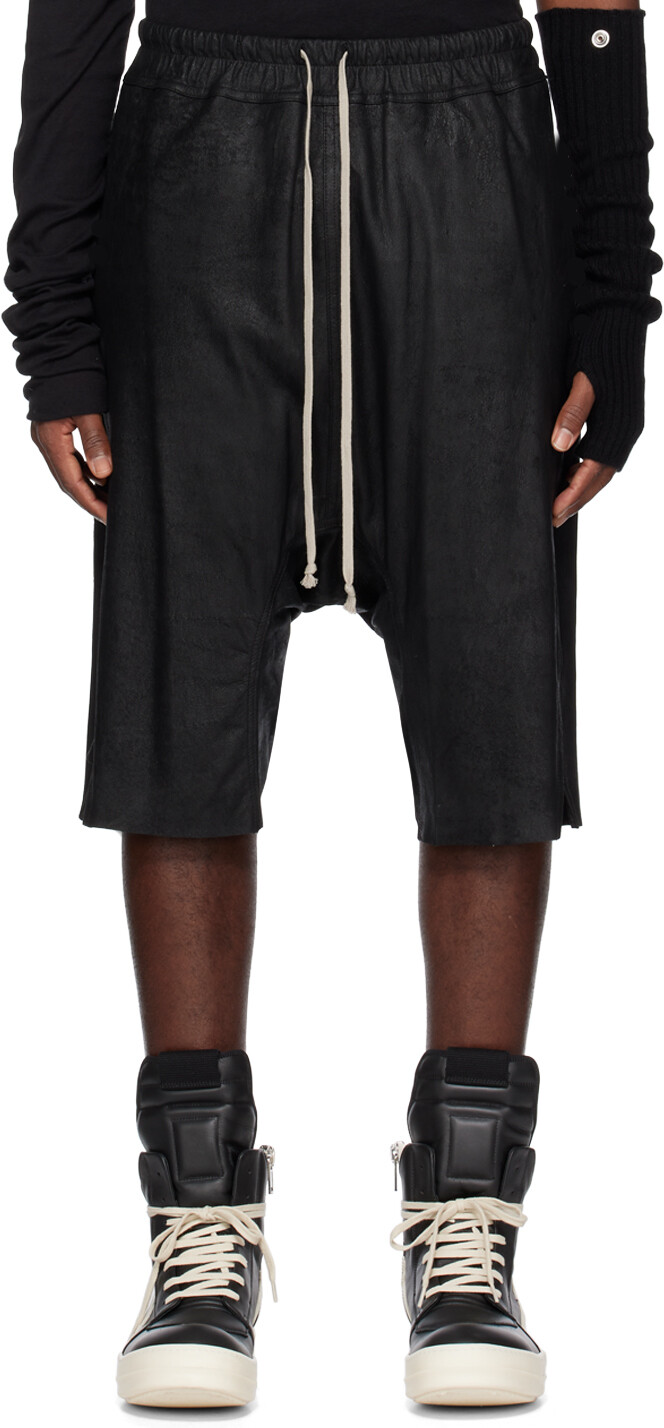 

Черные кожаные шорты-свингеры Basket Rick Owens